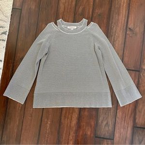 LOFT Striped Shoulder Cutouts Cotton Sweater